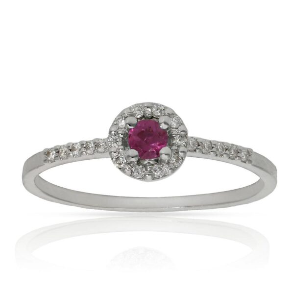 Sortija oro blanco 18kl rubí + diamantes