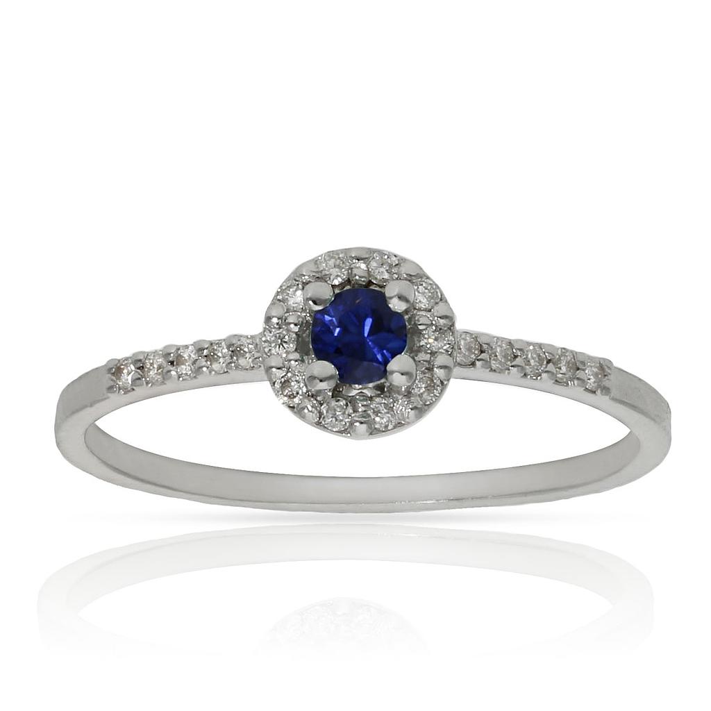 Sortija oro blanco 18kl zafiro + diamantes