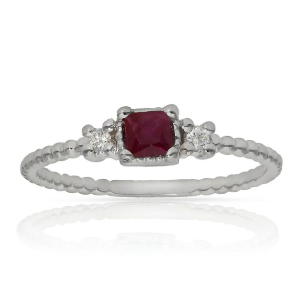 Sortija oro blanco 18kl rubi + diamantes