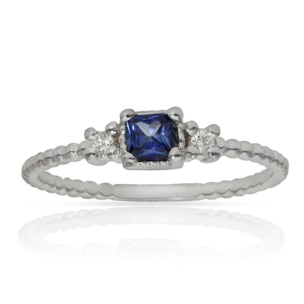Sortija oro blanco 18kl zafiro + diamantes