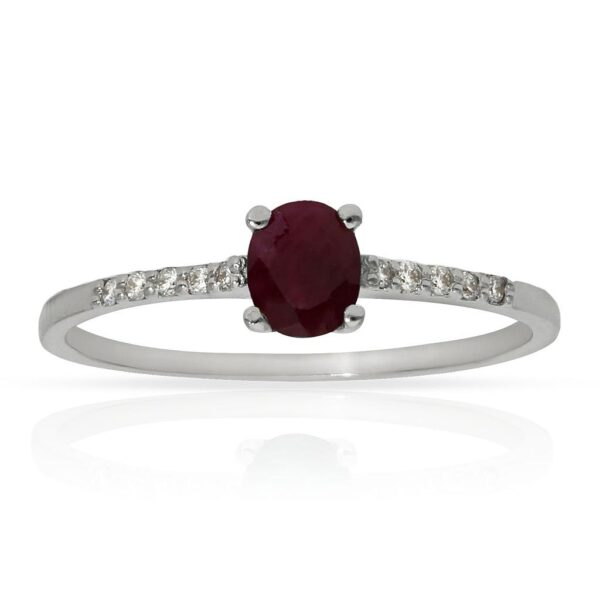 Sortija oro blanco 18kl rubi + diamantes