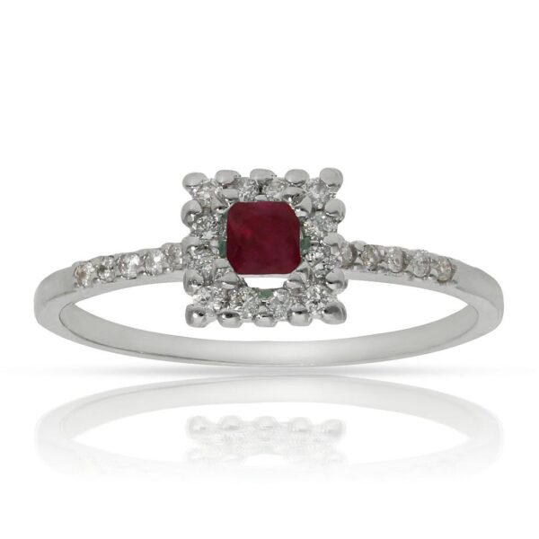 Sortija oro blanco 18kl rubi + diamantes