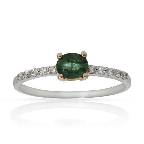 Sortija oro blanco 18kl esmeralda + diamantes