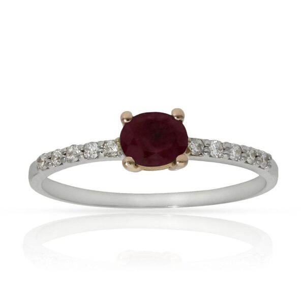 Sortija oro blanco 18kl rubi + diamantes