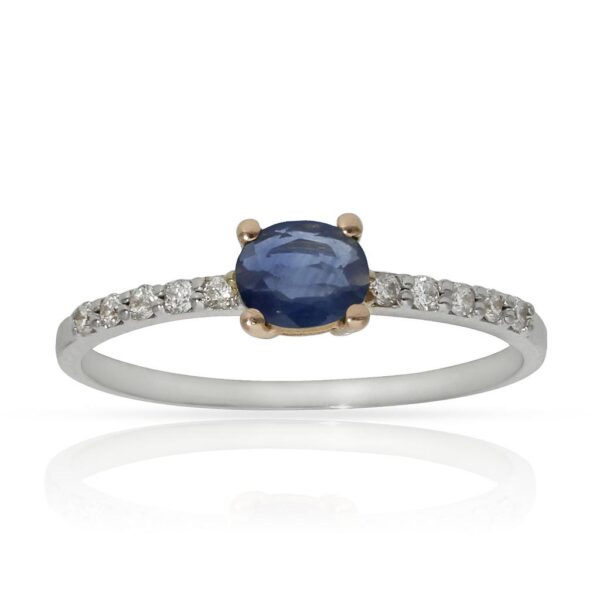 Sortija oro blanco 18kl zafiro + diamantes