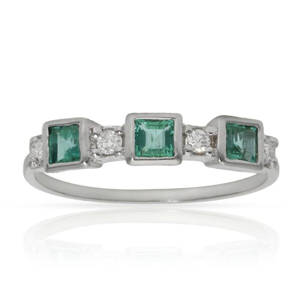 Sortija oro blanco 18kl esmeraldas + diamantes