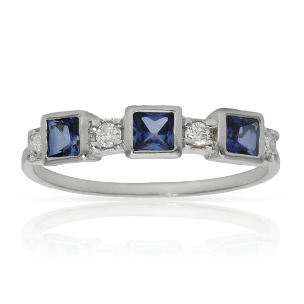 Sortija oro blanco 18kl zafiros + diamantes