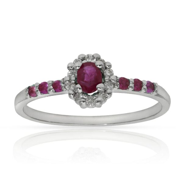 Sortija oro blanco 18kl rubies + diamantes