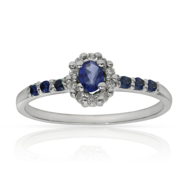 Sortija oro blanco 18kl zafiros + diamantes