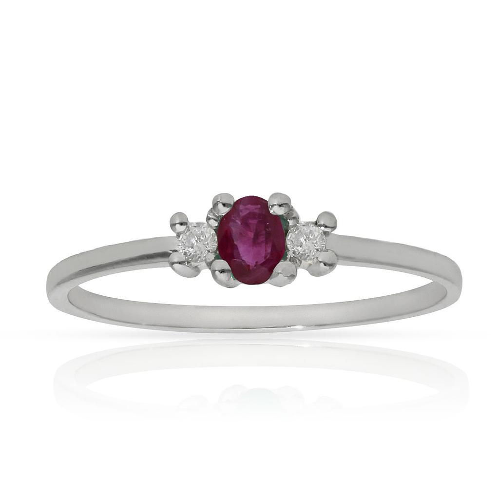 Sortija oro blanco 18kl rubi + diamantes