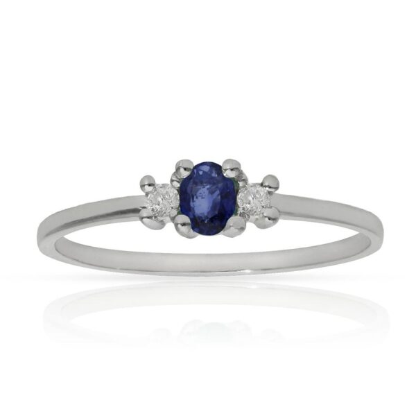 Sortija oro blanco 18kl zafiro + diamantes
