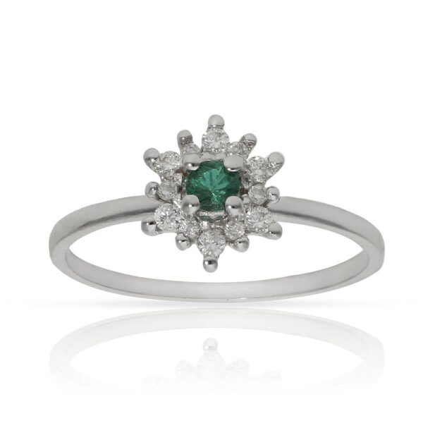 Sortija oro blanco 18kl esmeralda + diamantes