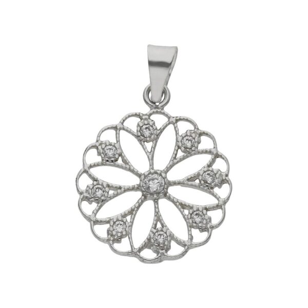 Colgante oro blanco 18kl flor diamantes