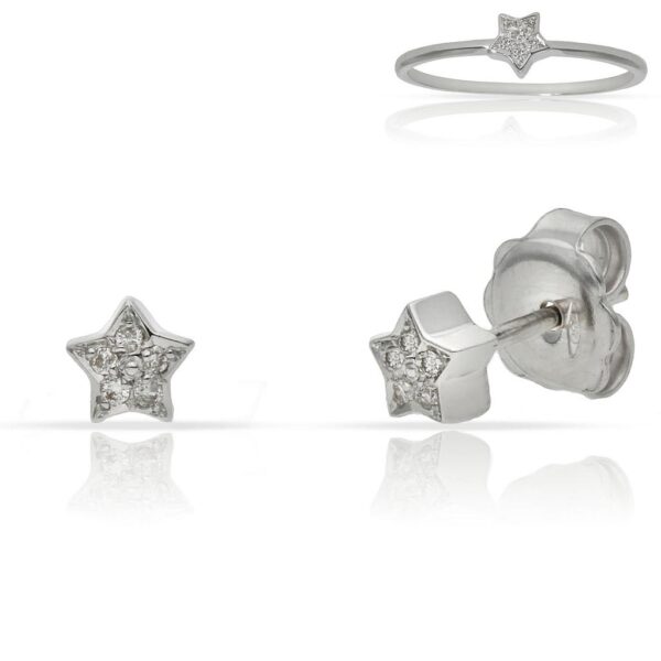 Pendientes oro blanco 18kl estrellas diamantes