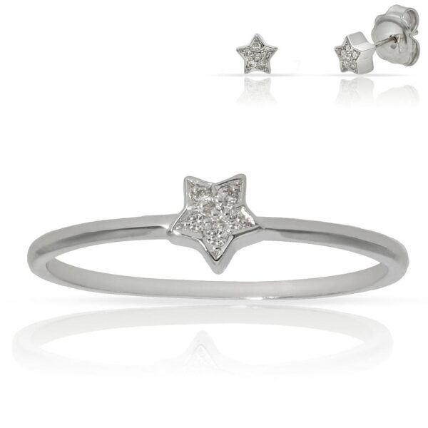 Sortija oro blanco 18kl estrella diamantes