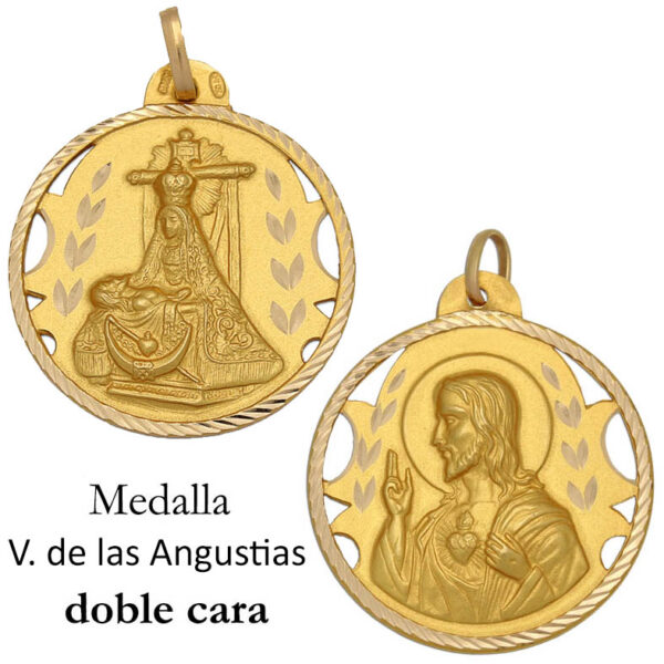 Medalla oro 18kl v. De las angustias + sagrado corazon - 28mm