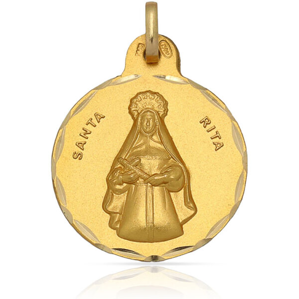 Medalla oro 18 kl santa rita - 21mm