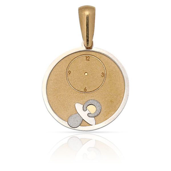 Medalla oro 18kl chupete y reloj - 15mm