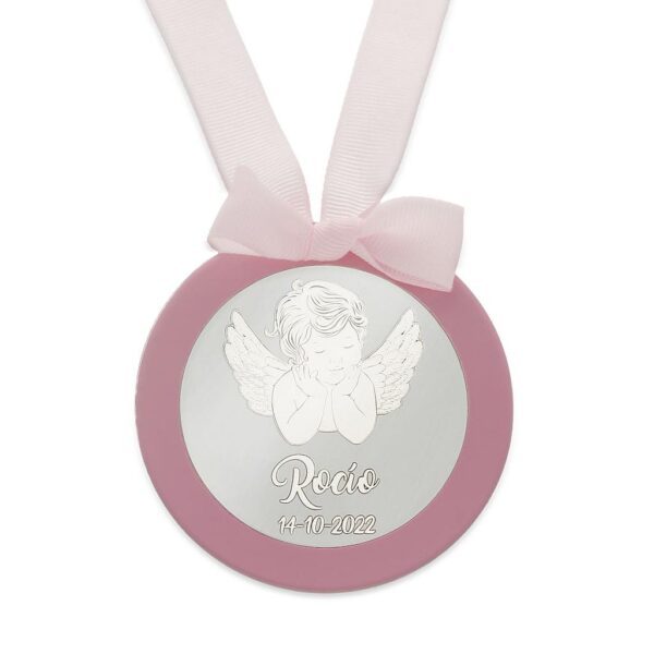 Medalla cuna plata 925mm redonda angel