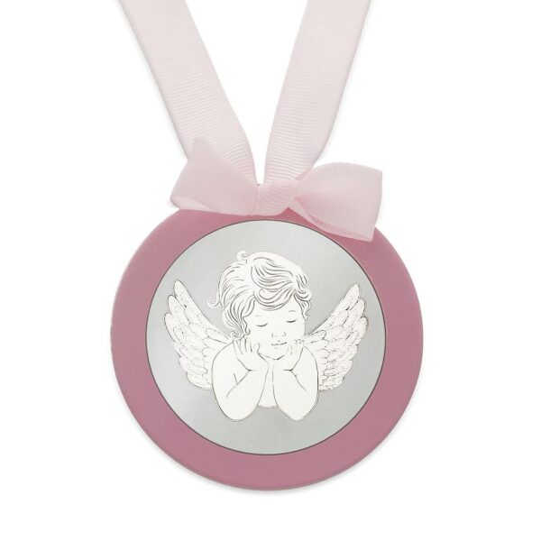Medalla cuna plata 925mm redonda angel