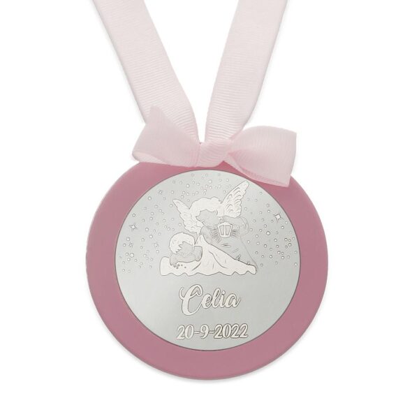 Medalla cuna plata 925mm redonda angel de la guarda