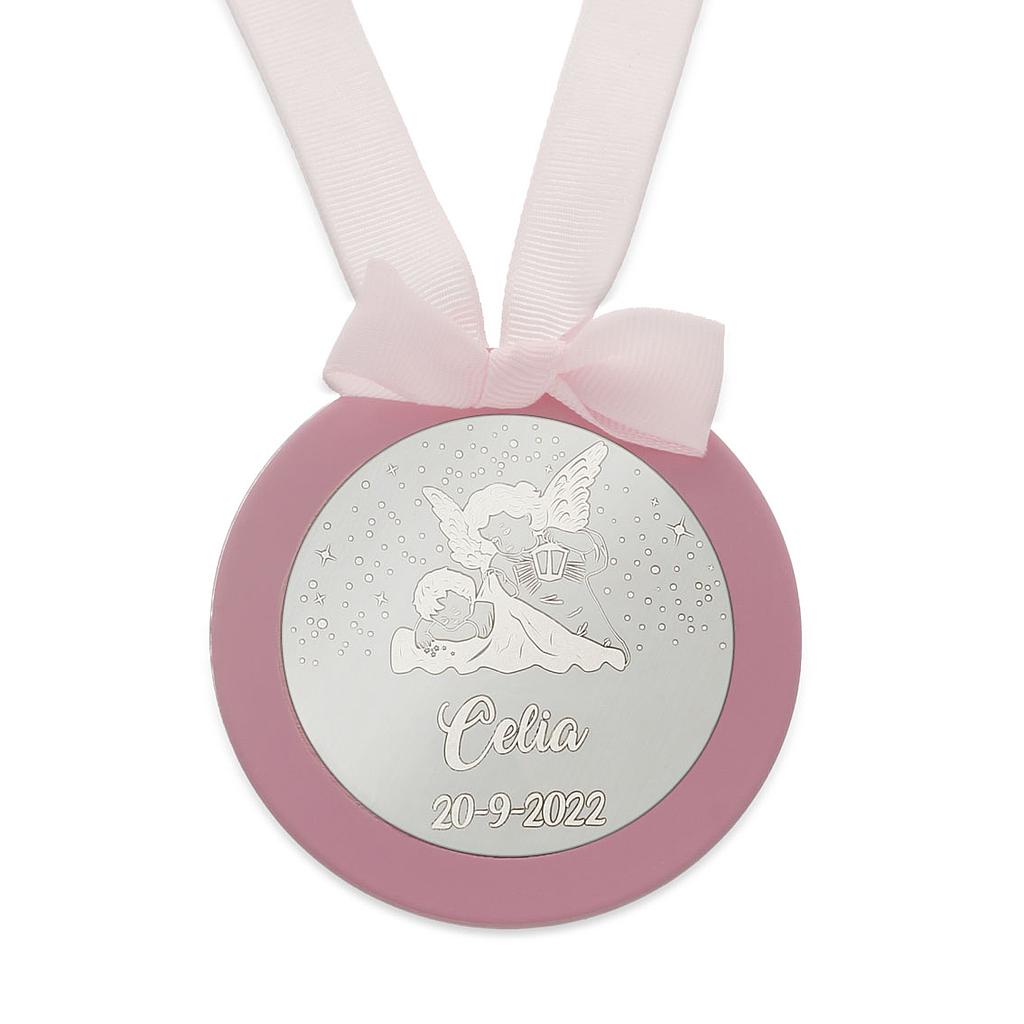 Medalla cuna plata 925mm redonda angel de la guarda
