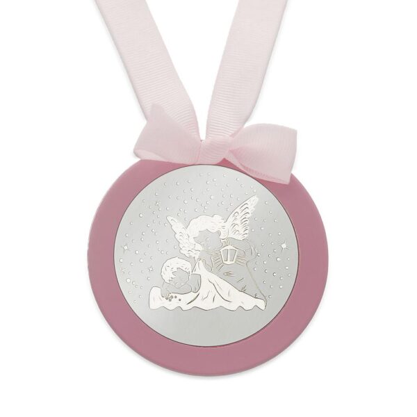 Medalla cuna plata 925mm redonda angel de la guarda