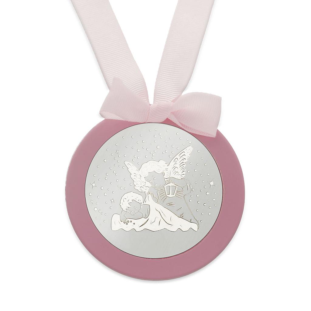 Medalla cuna plata 925mm redonda angel de la guarda