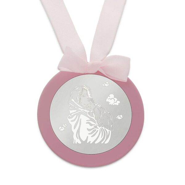 Medalla cuna plata 925mm redonda virgen y niño