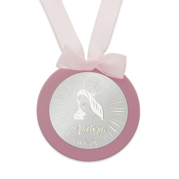 Medalla cuna plata 925mm redonda sagrada familia