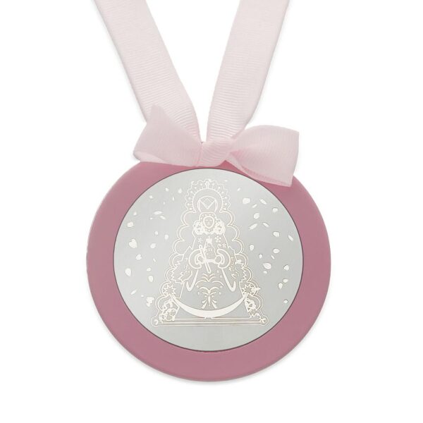 Medalla cuna plata 925mm redonda virgen del rocio