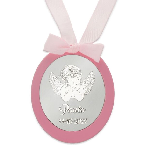 Medalla cuna plata 925mm ovalada angel