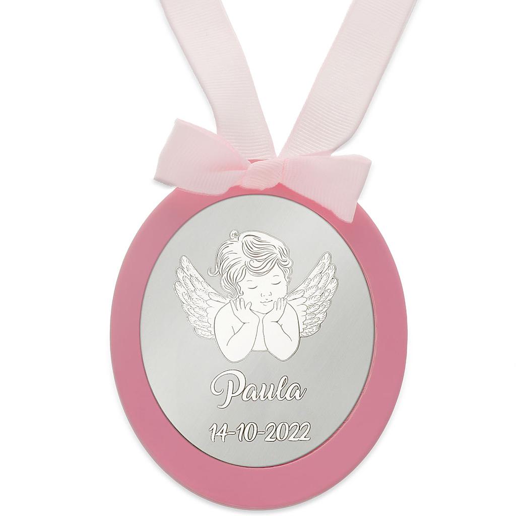 Medalla cuna plata 925mm ovalada angel