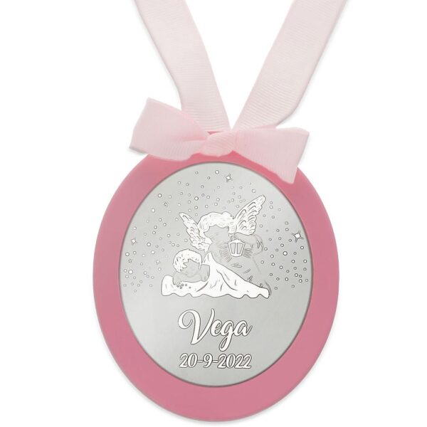 Medalla cuna plata 925mm ovalada angel de la guarda