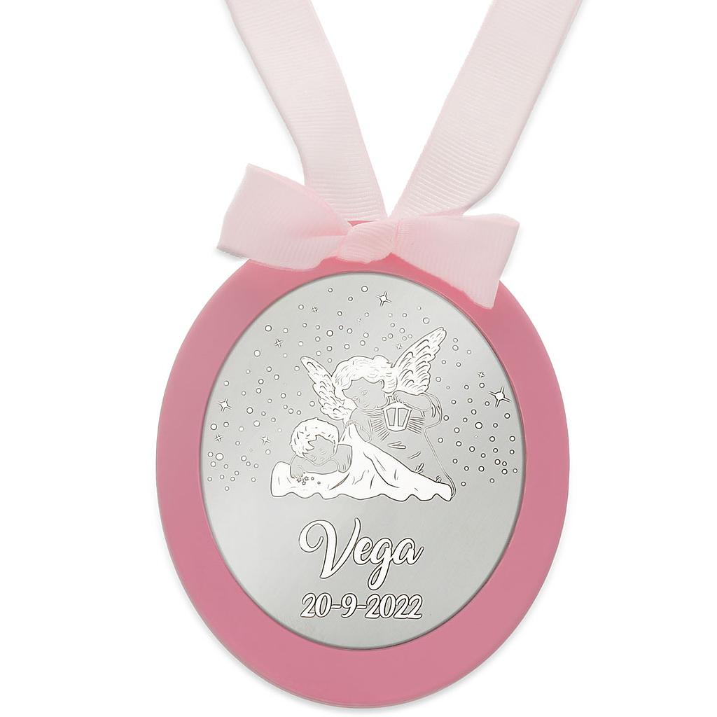 Medalla cuna plata 925mm ovalada angel de la guarda
