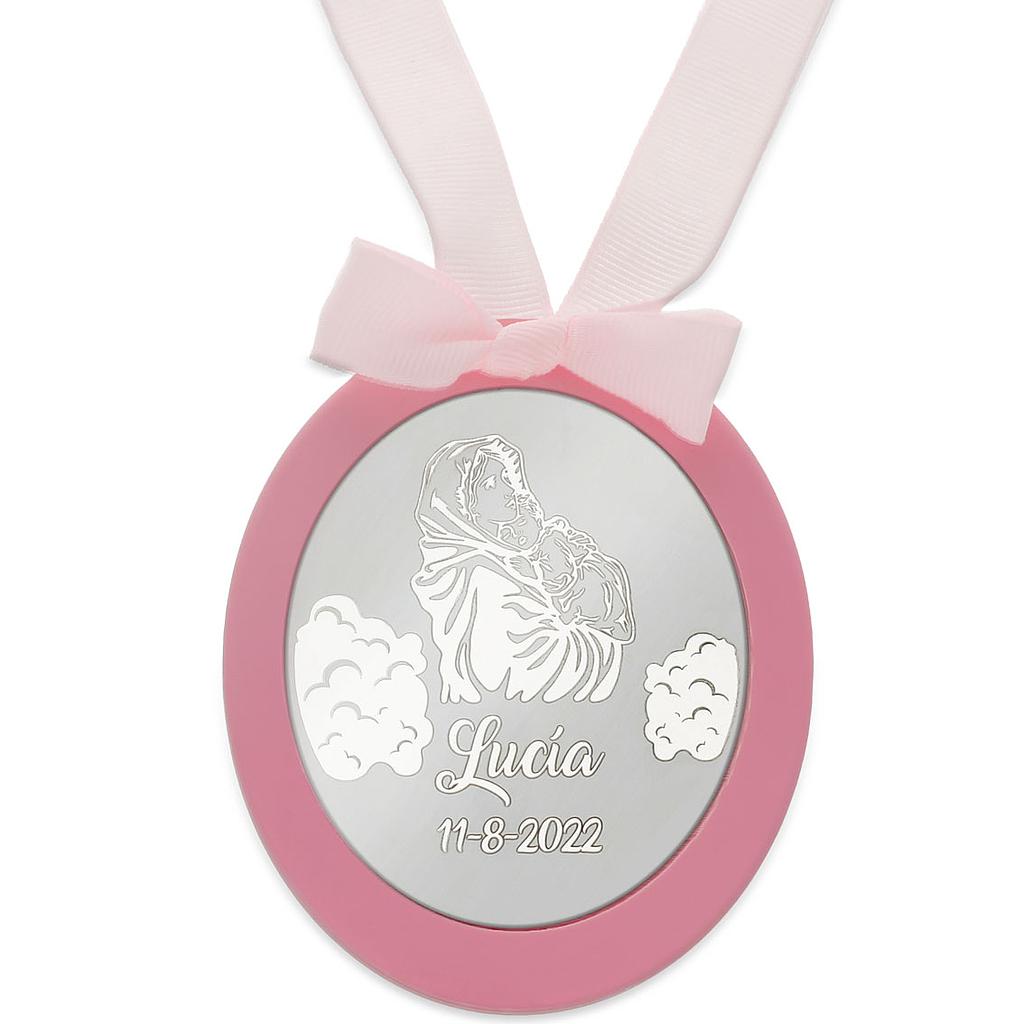 Medalla cuna plata 925mm ovalada virgen + niño