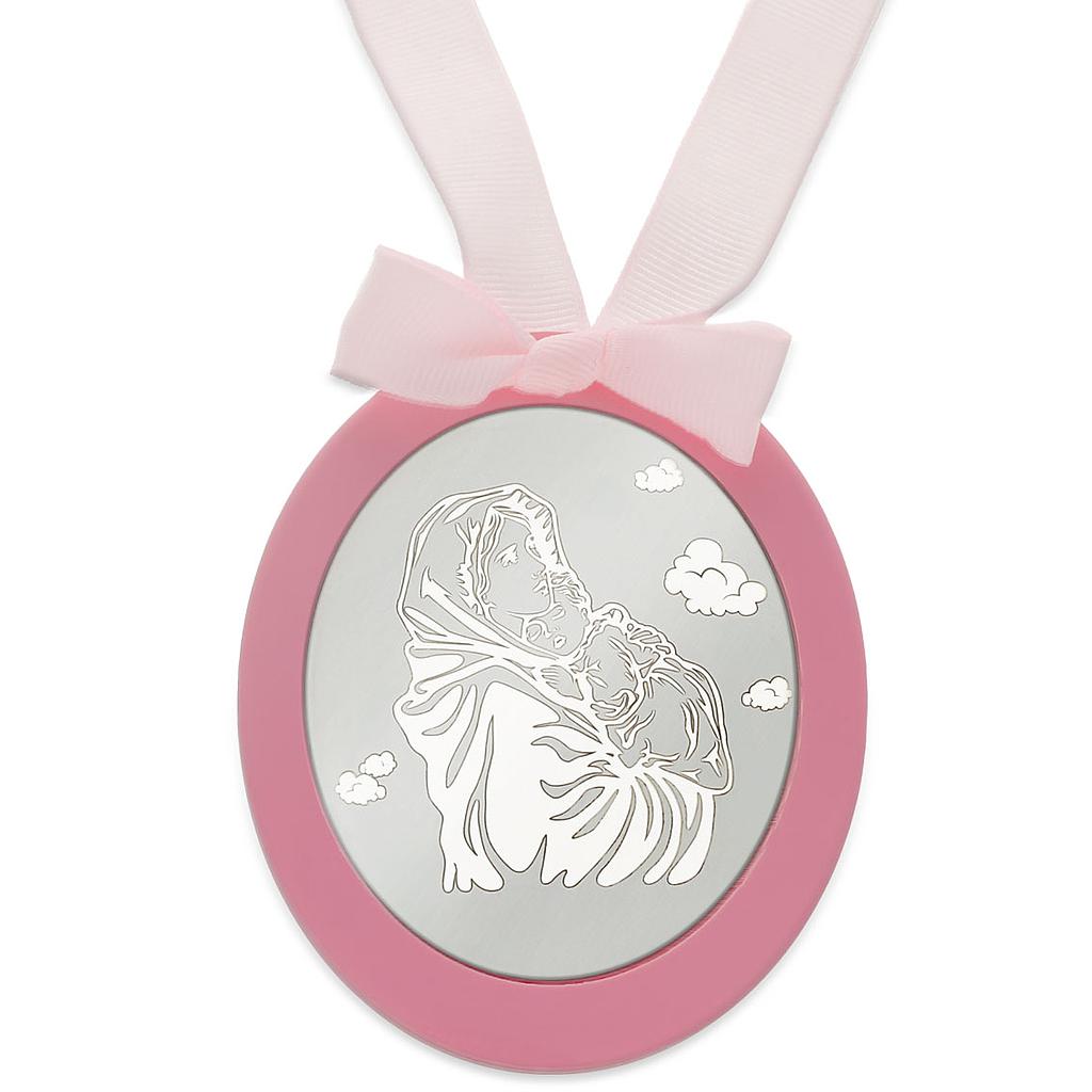 Medalla cuna plata 925mm ovalada virgen + niño