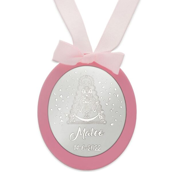 Medalla cuna plata 925mm ovalada virgen del rocio