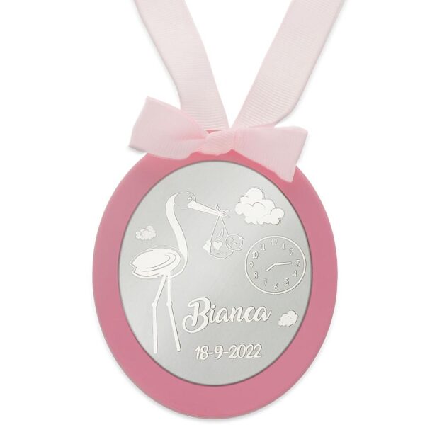 Medalla cuna plata 925mm ovalada cigüeña
