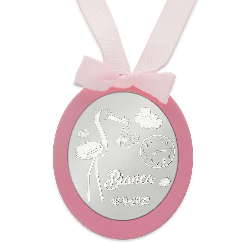 Medalla cuna plata 925mm ovalada cigüeña