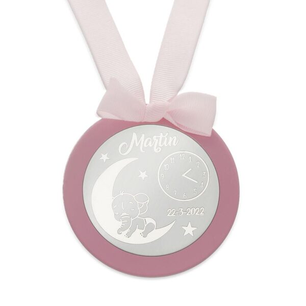 Medalla cuna plata 925mm redonda elefante
