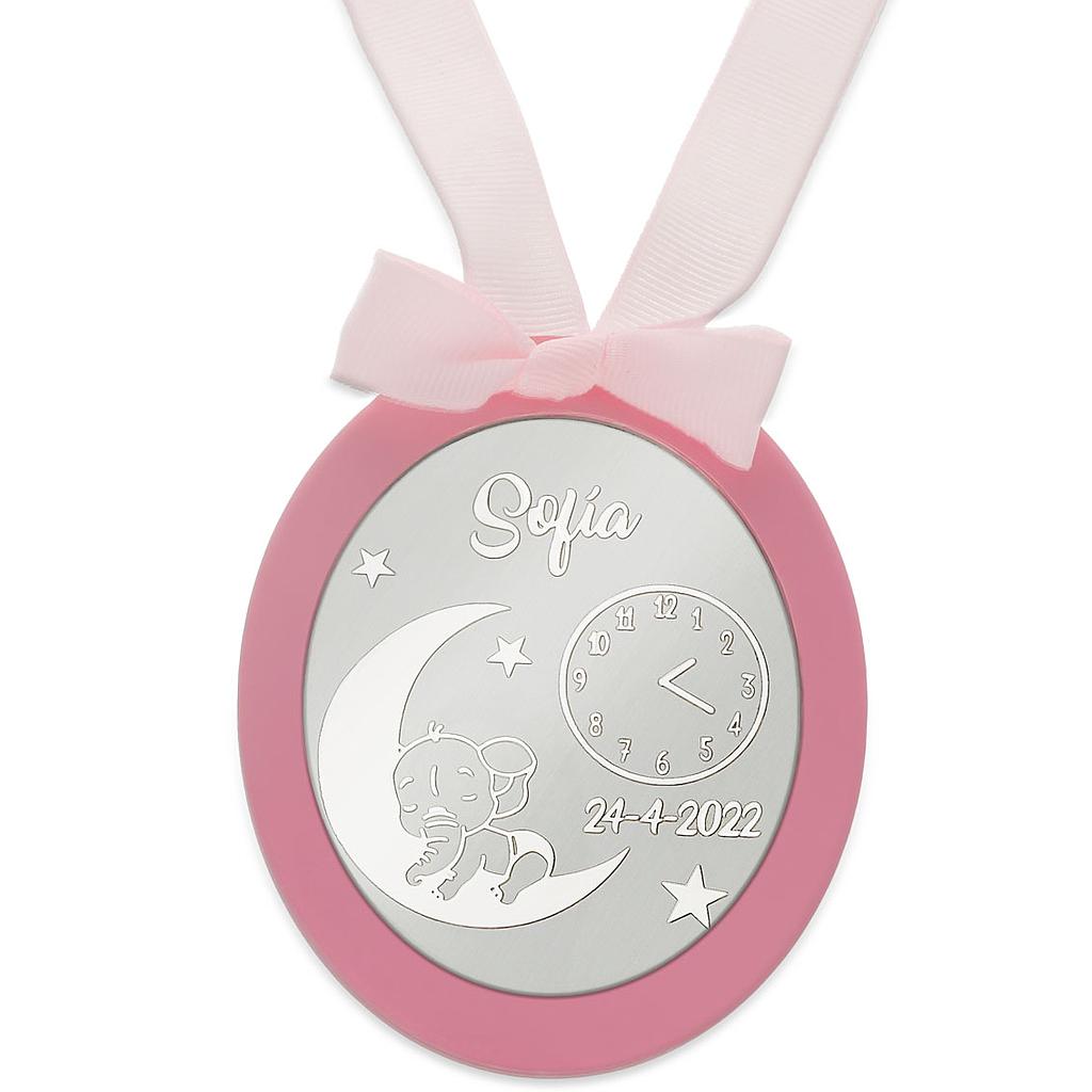 Medalla cuna plata 925mm ovalada elefante