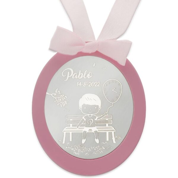 Medalla cuna plata 925mm ovalada niño globo