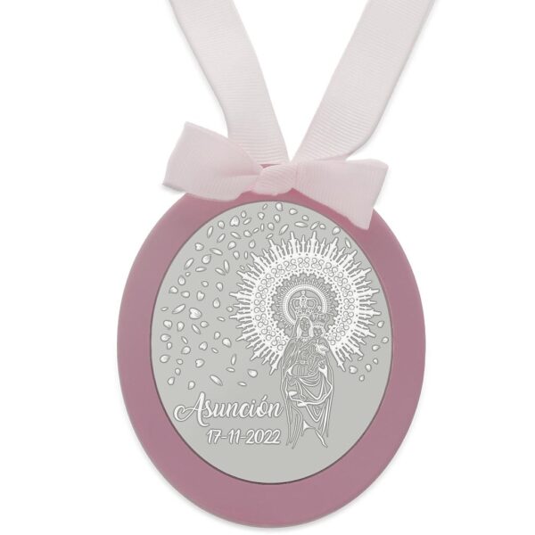 Medalla cuna plata 925mm ovalada virgen del pilar