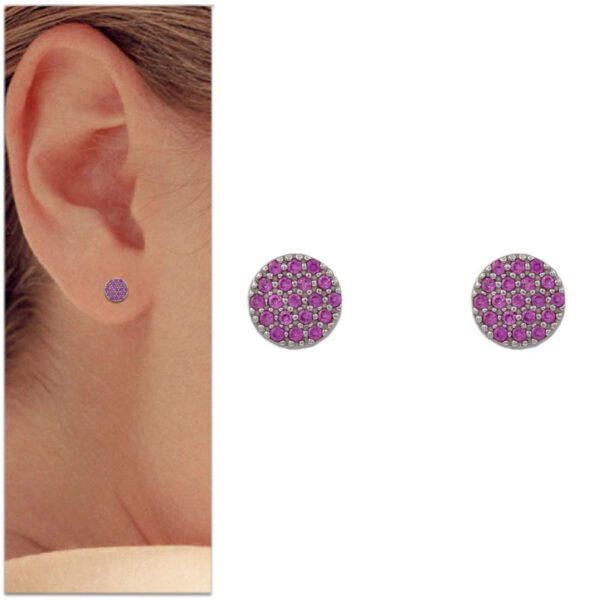 Pendientes oro blanco 18kl circulo rojo