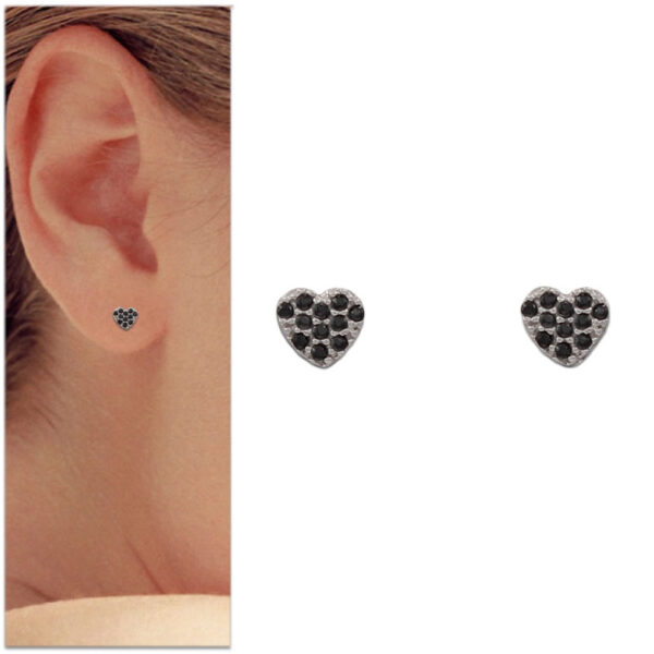 Pendientes oro blanco 18kl corazon negra