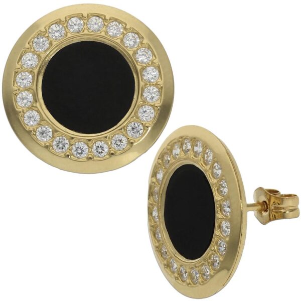 Pendientes oro 18kl onix + circonitas - 15mm