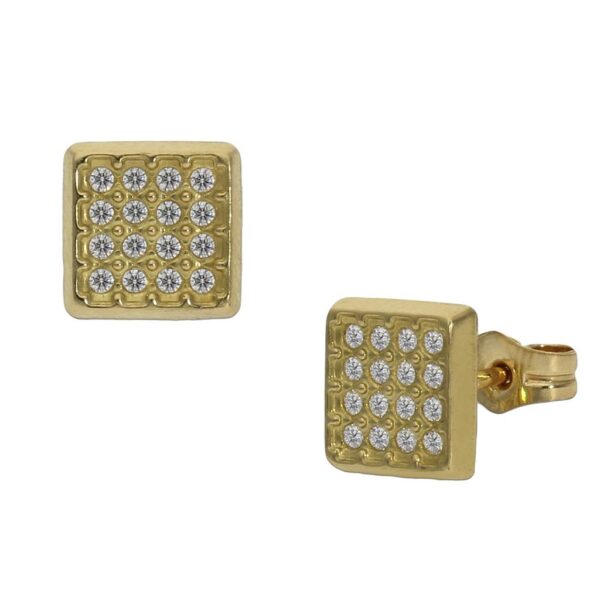 Pendientes oro 18kl cuadrados circonitas - 6.5mm