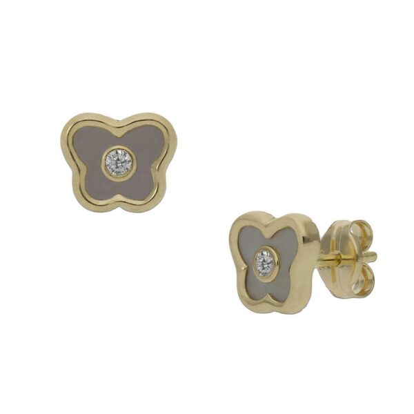 Pendientes oro 18kl mariposa + nacar - 7x6mm