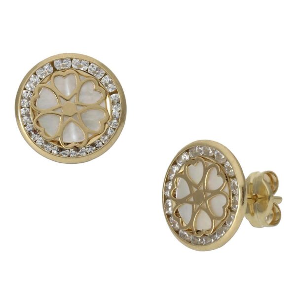 Pendientes oro 18kl flor nacar - 9.50mm